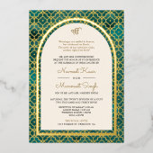 Blauwgroen Marokkaanse Patroon Sikh Boog Trouwgoud Folie Uitnodiging (Voorkant)