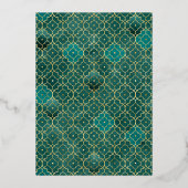 Blauwgroen Marokkaanse Patroon Sikh Boog Trouwgoud Folie Uitnodiging (Achterkant)