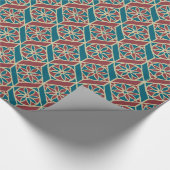 Blauwgroen, maroon, beige etnisch flessenpatroon cadeaupapier (Hoek)