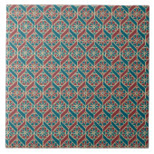 Blauwgroen, maroon, beige etnisch flessenpatroon tegeltje (Voorkant)