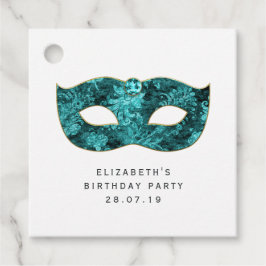 Blauwgroen  Maskerade Mask en Damask Bedankjes Labels