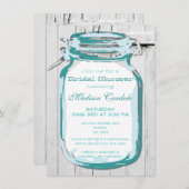 Blauwgroen Mason Jar Barn Wood Bridal Shower Invit Kaart (Voorkant / Achterkant)