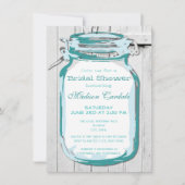 Blauwgroen Mason Jar Barn Wood Bridal Shower Invit Kaart (Voorkant)