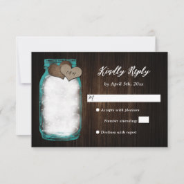 Blauwgroen Mason Jar Barn Wood Lights Wedding RSVP