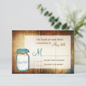 Blauwgroen Mason Jar Barn Wood Rustic Wedding RSVP (Staand voorkant)