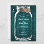 Blauwgroen Mason Jar Burlap Hearts Barn Wood Wedde Kaart (Voorkant)