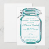 Blauwgroen Mason Jar Country Bridal Shower-uitnodi Kaart (Voorkant / Achterkant)