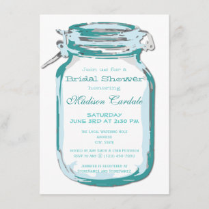 Blauwgroen Mason Jar Country Bridal Shower-uitnodi Kaart