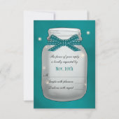 Blauwgroen Mason Jar met Fireflies RSVP-kaart RSVP Kaartje (Voorkant)