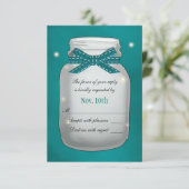 Blauwgroen Mason Jar met Fireflies RSVP-kaart RSVP Kaartje (Staand voorkant)