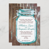Blauwgroen Mason Jar Rustic Barn Wood Weddenschap Kaart (Voorkant / Achterkant)