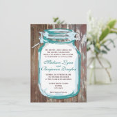 Blauwgroen Mason Jar Rustic Barn Wood Weddenschap Kaart (Staand voorkant)