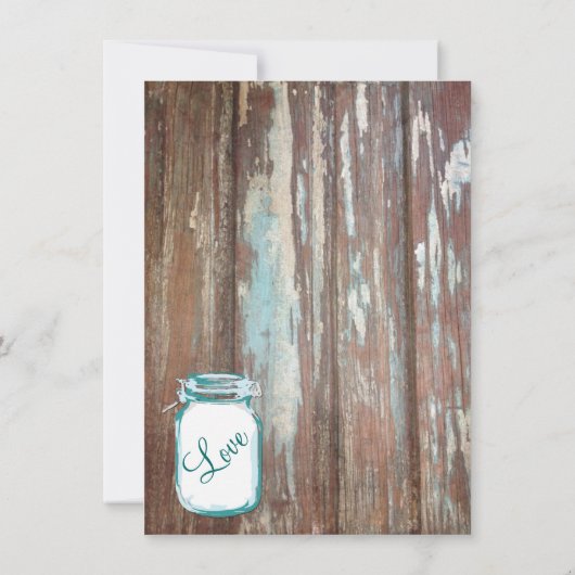 Blauwgroen Mason Jar Rustic Barn Wood Weddenschap Kaart (Achterkant)