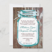 Blauwgroen Mason Jar Rustic Barn Wood Weddenschap Kaart (Voorkant)