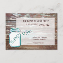 Blauwgroen Mason Jar Rustic Barn Wood Wedding RSVP