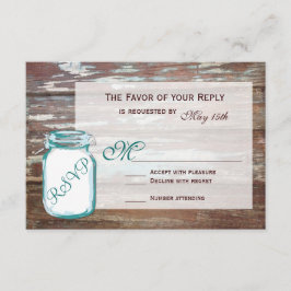 Blauwgroen Mason Jar Rustic Barn Wood Wedding RSVP