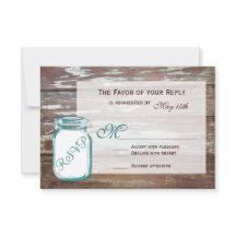 Blauwgroen Mason Jar Rustic Barn Wood Wedding RSVP