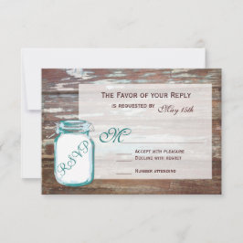 Blauwgroen Mason Jar Rustic Barn Wood Wedding RSVP