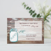 Blauwgroen Mason Jar Rustic Barn Wood Wedding RSVP (Staand voorkant)