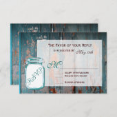 Blauwgroen Mason Jar Rustic Barn Wood Wedding RSVP (Voorkant / Achterkant)