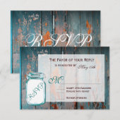 Blauwgroen Mason Jar Rustic Barn Wood Wedding RSVP Kaartje (Voorkant / Achterkant)