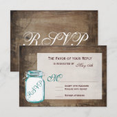 Blauwgroen Mason Jar Rustic Brown Wedding RSVP-kaa RSVP Kaartje (Voorkant / Achterkant)