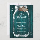 Blauwgroen Mason Jar Rustic Country Barn Wood Wedd Save The Date (Voorkant)