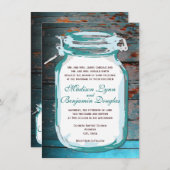 Blauwgroen Mason Jar Rustic Wood Wedding Invitatio Kaart (Voorkant / Achterkant)