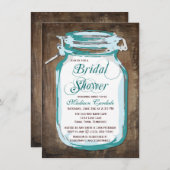 Blauwgroen Mason Jar Rustieke Bruidsdouche Uitnodi Kaart (Voorkant / Achterkant)