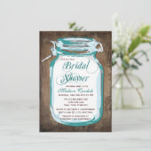 Blauwgroen Mason Jar Rustieke Bruidsdouche Uitnodi Kaart (Staand voorkant)