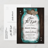 Blauwgroen Mason Jar String Lights Rustieke Hout W Aankondigingskaart (Voorkant / Achterkant)