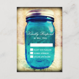 Blauwgroen Mason Jar Wedding RSVP-kaarten in Rusti RSVP Kaartje