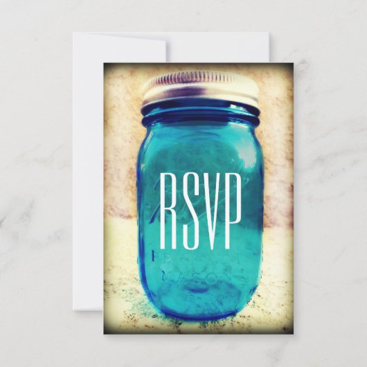 Blauwgroen Mason Jar Wedding RSVP-kaarten in Rusti RSVP Kaartje (Achterkant)
