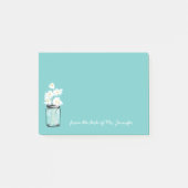 Blauwgroen Mason Jar White Daisy Bloemen Persoonli Post-it® Notes (Voorkant)
