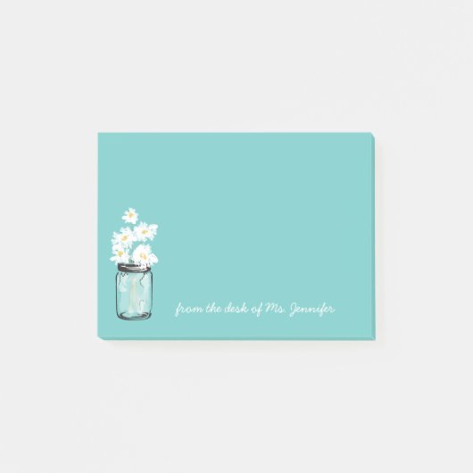 Blauwgroen Mason Jar White Daisy Bloemen Persoonli Post-it® Notes (Voorkant)
