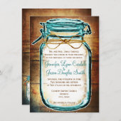 Blauwgroen Mason Jar Wood Rustic Wedding Invitatio Kaart (Voorkant / Achterkant)