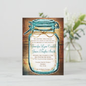 Blauwgroen Mason Jar Wood Rustic Wedding Invitatio Kaart (Staand voorkant)