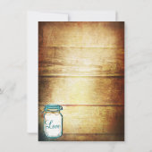 Blauwgroen Mason Jar Wood Rustic Wedding Invitatio Kaart (Achterkant)