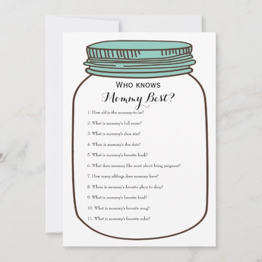 Blauwgroen Mason Jars 2 x Baby shower games Kaart (Voorkant)