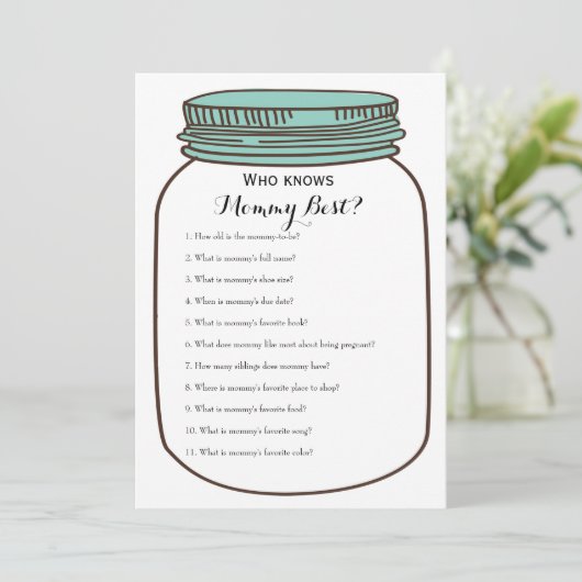 Blauwgroen Mason Jars 2 x Baby shower games Kaart (Staand voorkant)
