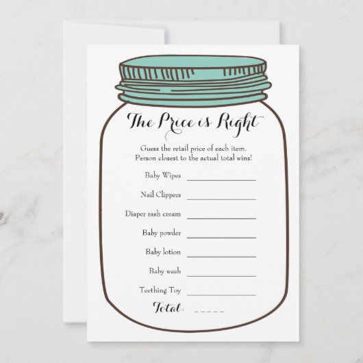 Blauwgroen Mason Jars 2 x Baby shower games Kaart (Achterkant)