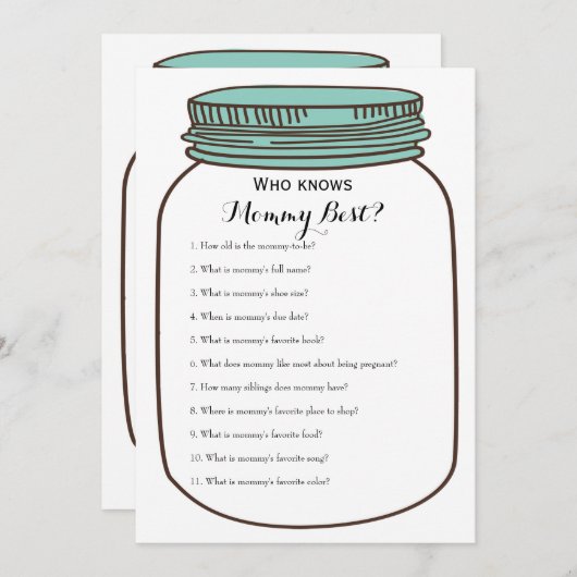 Blauwgroen Mason Jars 2 x Baby shower games Kaart (Voorkant / Achterkant)