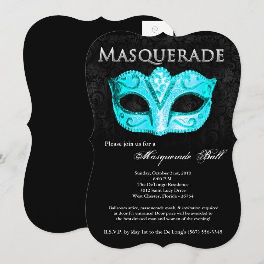 Blauwgroen Masquerade Ball Mask Costume Halloween  Kaart (Voorkant / Achterkant)