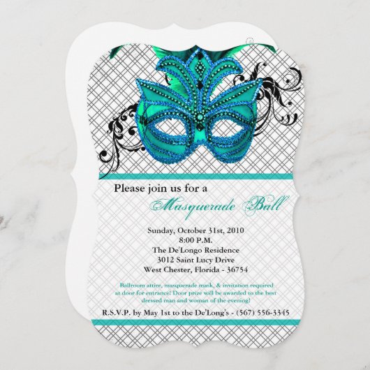 Blauwgroen Masquerade Ball Mask Costume Halloween  Kaart (Voorkant / Achterkant)