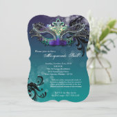 Blauwgroen Masquerade Ball Mask Costume Halloween  Kaart (Staand voorkant)