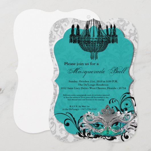 Blauwgroen Masquerade Ball Mask Costume Halloween  Kaart (Voorkant / Achterkant)