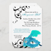 Blauwgroen Masquerade Ball Mask Costume Halloween  Kaart (Voorkant / Achterkant)