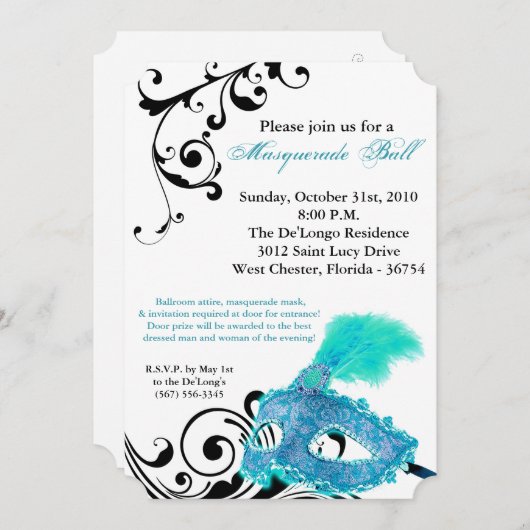 Blauwgroen Masquerade Ball Mask Costume Halloween  Kaart (Voorkant / Achterkant)