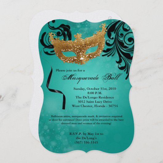 Blauwgroen Masquerade Ball Mask Costume Halloween Kaart (Voorkant / Achterkant)