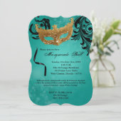 Blauwgroen Masquerade Ball Mask Costume Halloween  Kaart (Staand voorkant)